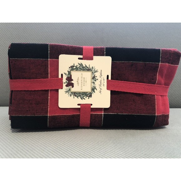 Ridgefield Home RED Black PLAID HOLIDAY Christmas NAPKINS ~ Set Of 12 New - Picture 5 of 6